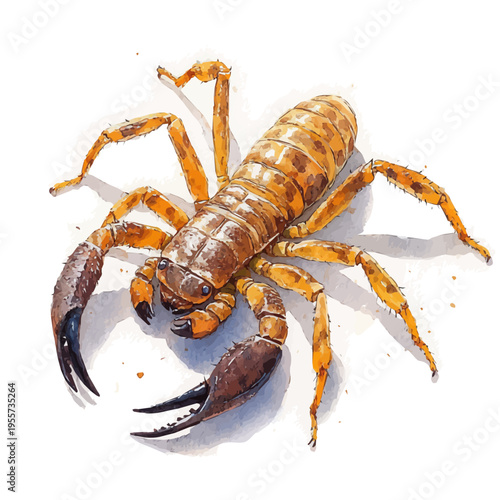 Pet Scorpion, playful watercolor vector depicting lively antics and expressive gestures, isolated on a white background.