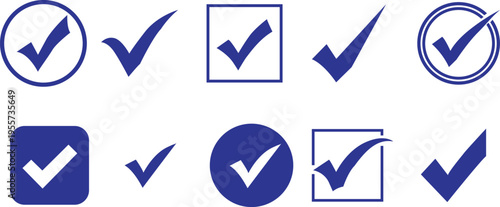 A collection of blue checkmark icons on a white background