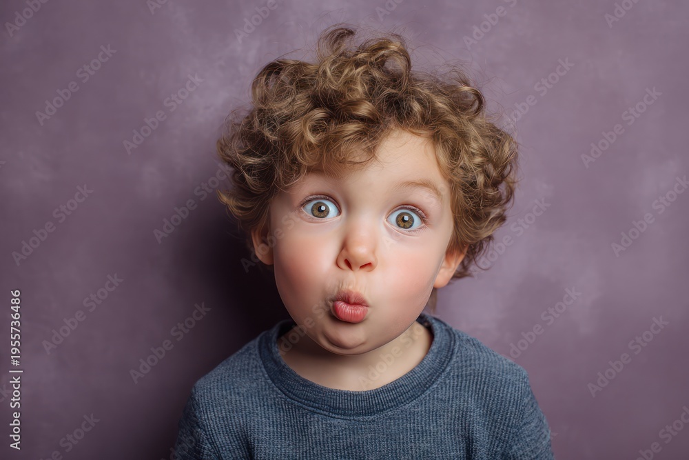 Naklejka premium Child making funny face with puffed cheeks
