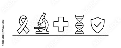 Cancer oncology awareness and medical research supporting diagnosis, treatment planning, and patient care in modern healthcare systems, cancer ribbon, microscope, medical cross