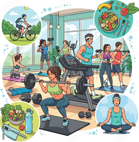 People Exercising in a Gym Setting.