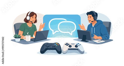 A collaborative online interaction situation where friends or teammates connect remotely to share strategic gameplay and communication during scheduled sessions in a quiet indoor