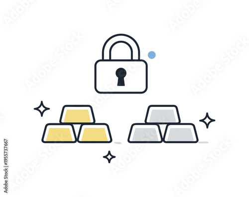 Safe storage and vault protection concept emphasizing responsibility and control over valuable physical assets in modern finance environments, a clean lock icon placed above neatly