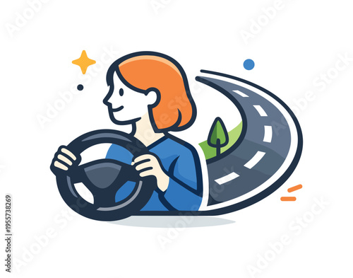 Everyday travel and independence highlighted through a woman driving her car for work, errands, or leisure in a modern urban lifestyle, a steering wheel with a female driver