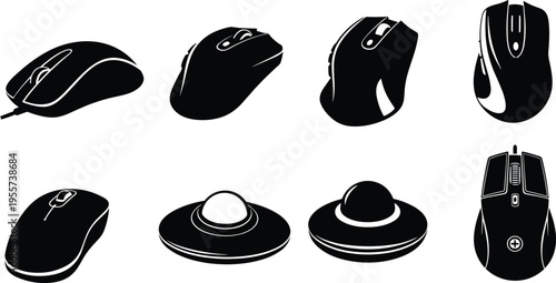 Computer mouse collection, ergonomic design, trackball input devices, gaming mouse, technology equipment, office accessories, digital hardware, modern gadgets, user interface tools, electronics