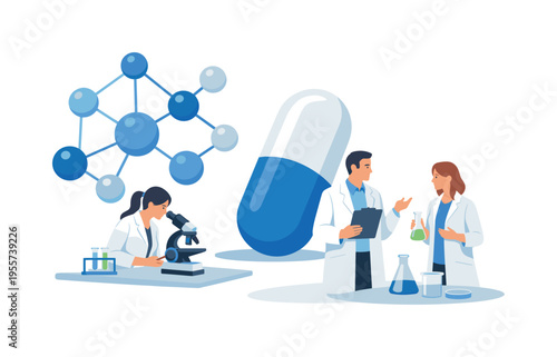A pharmaceutical development concept focusing on creating safe and effective medical compounds through careful chemical analysis and testing, emphasizing responsibility and
