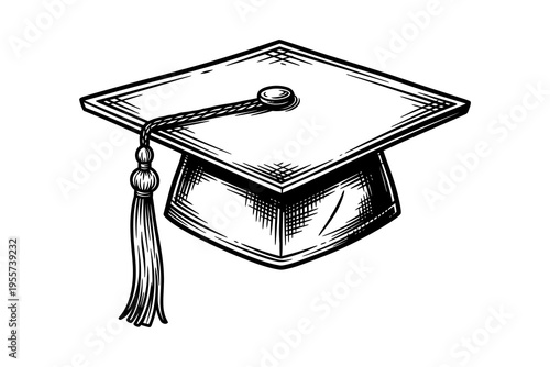Graduation cap icon in black and white.