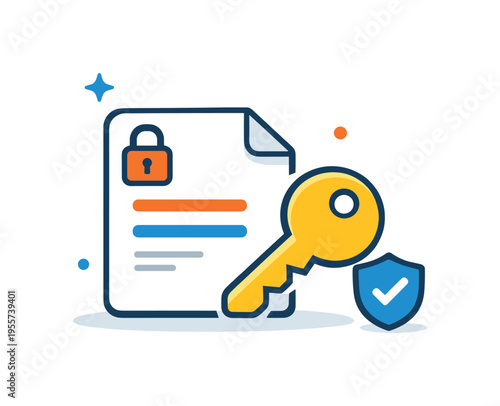Confidential information security representing safe storage and controlled access to important documents in modern organizations, a document sheet beside a key symbol expressing