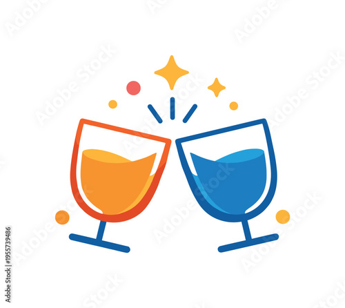 Happy New Year social celebration and sharing positive energy within community and workplace environments centered on togetherness and gratitude, two abstract clinking glasses