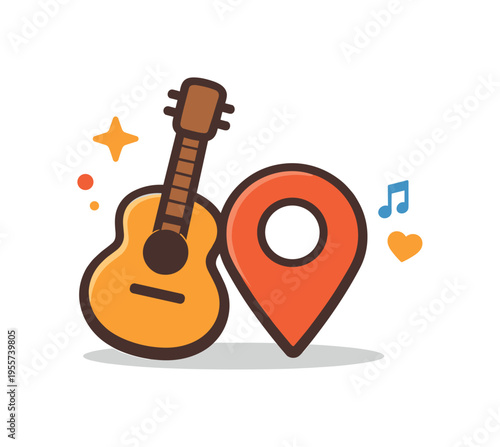 Youth lifestyle entertainment and seasonal festival planning centered on joyful participation and social connection through music experiences, a stylized guitar icon placed beside