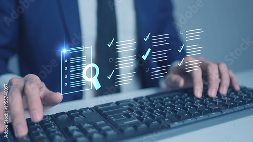 Foto AI data processing and digital document analysis