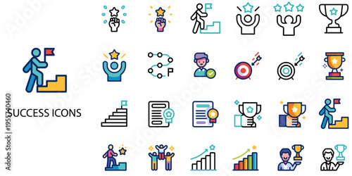 Success simple concept 24 color icons set .Vector illustration.