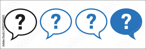 Four speech bubbles with question marks