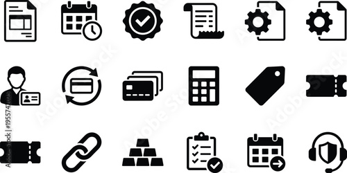 Set of 18 Black Finance Business Vector Icons