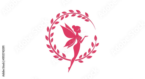 Pink fairy silhouette with leafy wreath