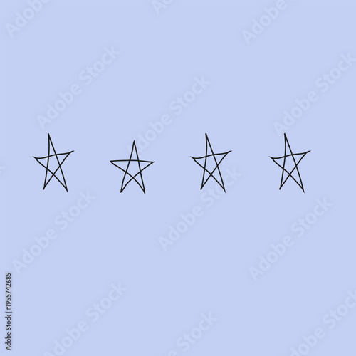 Hand drawn star set in doodle style. Simple star outline collection isolated on transparent background for design, icons, stickers, clipart and decoration.