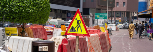 Construction Work Sign on Street