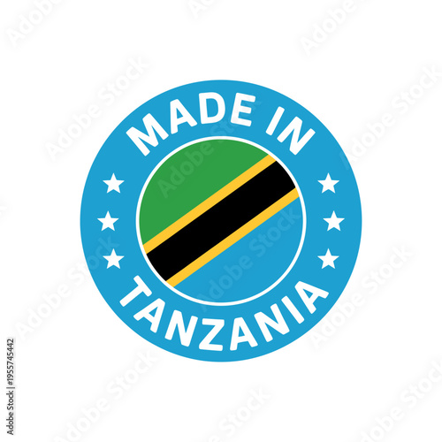 Made in Tanzania flag badge with stars isolated on transparent background