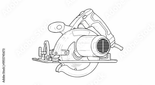 Electric Circular Saw Power Tool Outline Vector Illustration