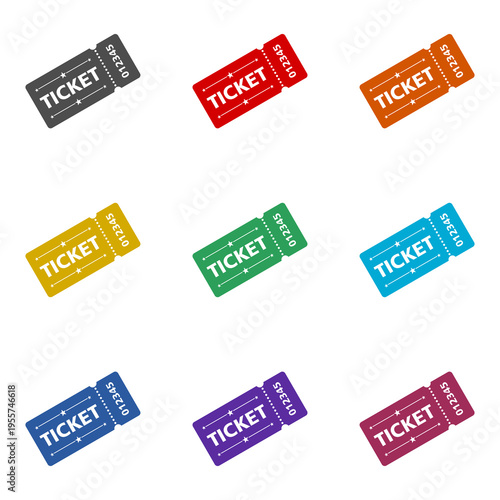 Admit one ticket icon isolated on white background. Set icons colorful