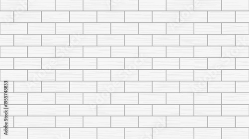 Modern rectangular white tiles create a seamless pattern with realistic horizontal texture, rendered as a vector illustration