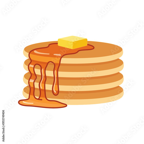 A stack of pancakes with syrup and butter on top.