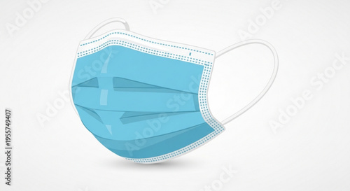 Blue disposable face mask with white straps on plain background for health protection