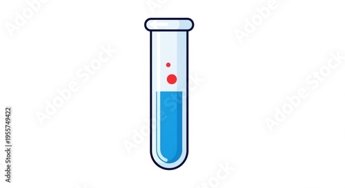 Laboratory test tube with blue liquid and red blood cells on white background for medical research and science