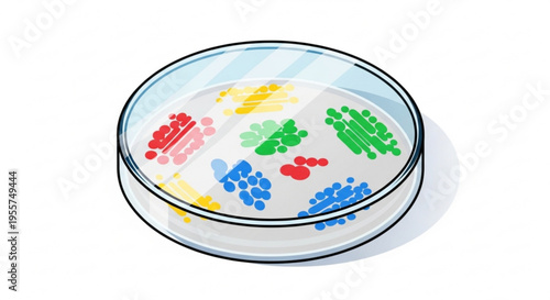Colorful puzzle pieces in a petri dish with a white background and soft lighting for science and concept uses