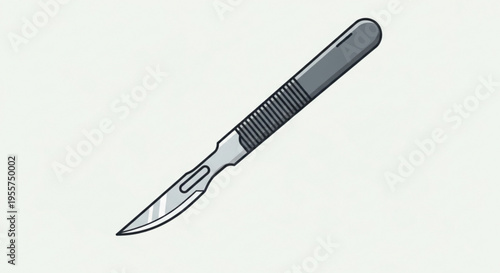 Scalpel with gray handle and silver blade on white background for medical or surgical use