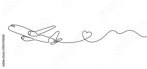 Airplane line art icon design. One continuous line art airplane travel and flight png and vector illustration on transparent background.