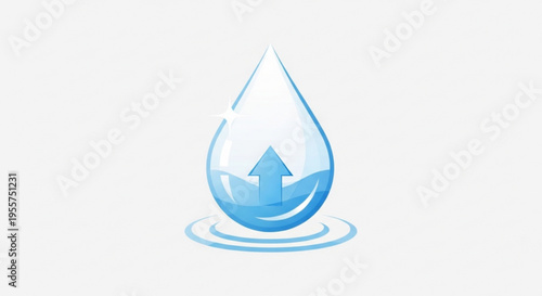 Blue water drop icon with upward arrow symbolizing growth and conservation on a white background