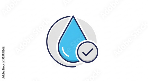 Blue water drop icon with checkmark in circle symbolizing verified clean water or purity concept