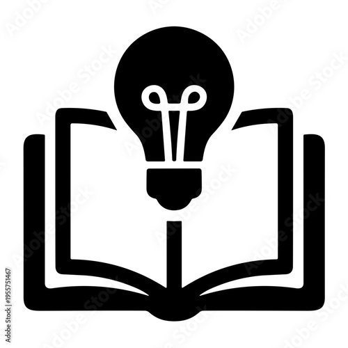 icon graphic of a light bulb on top of an open book illustration vector