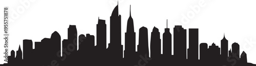 Modern City Skyline Silhouette Vector Illustration - Black Urban Buildings and Skyscrapers Icon Isolated on White Background