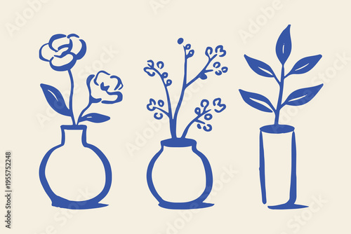Potted flowers and houseplants hand drawn icon set vector illustration