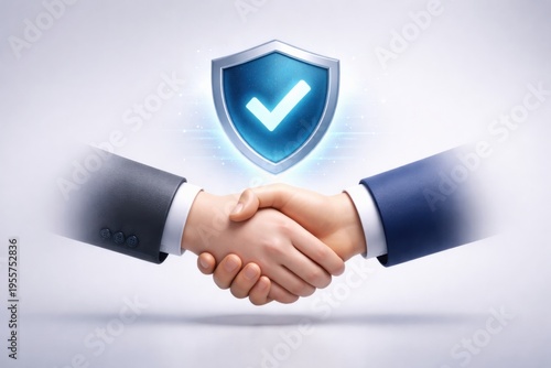 Business handshake with digital security verification checkmark