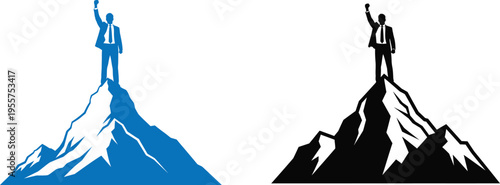 Mountain peaks with figures reaching the summit