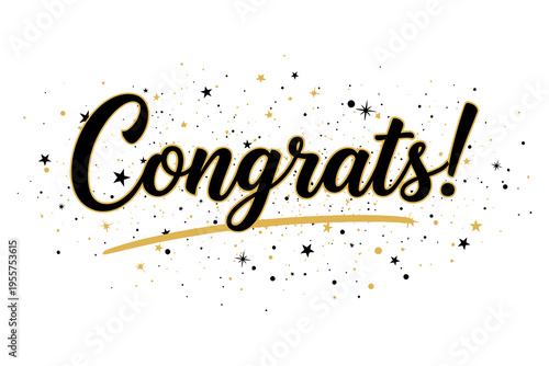 Congratulations greeting with confetti and stars.