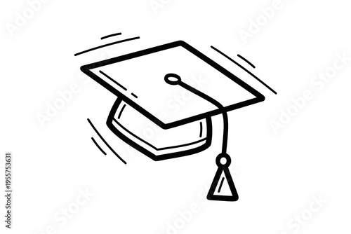 Graduation cap icon in motion lines.