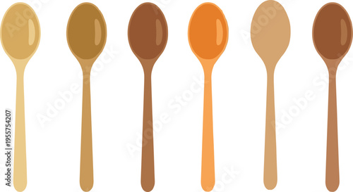Wooden Spoon Kitchen Utensil Vector Set with Different Natural Wood Styles for Cooking Guides, Recipe Illustrations, Culinary Branding, Food Preparation Graphics, and Kitchen Tool Collections