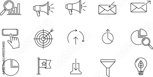 A collection of black and white icons depicting various directions and actions