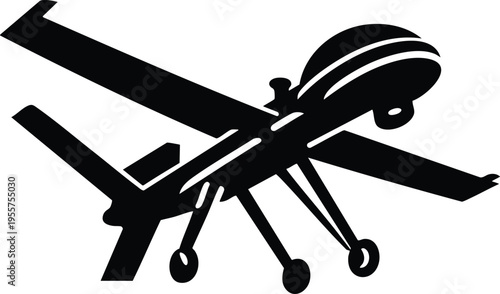 Military drone unmanned aerial vehicle silhouette vector graphic illustration on a white background
