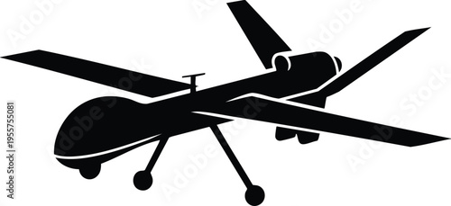 Military drone unmanned aerial vehicle silhouette vector graphic illustration on a white background