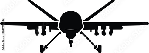 Military drone unmanned aerial vehicle silhouette vector graphic illustration on a white background