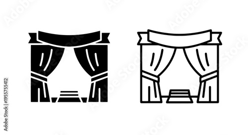Theater stage curtains icon set for performance and show events