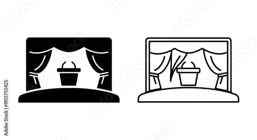 Theater stage with bucket icon set for performance and creative ideas