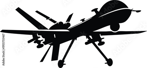 Military drone unmanned aerial vehicle silhouette vector graphic illustration on a white background