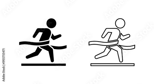 Runner crossing finish line icon black and outline vector