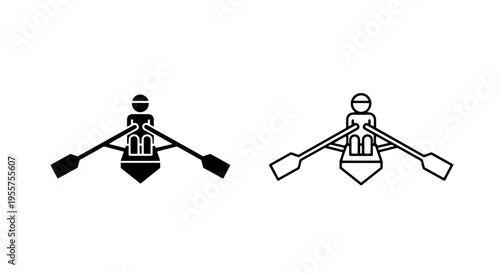 Rowing boat icon, black and white vector for competitive sport